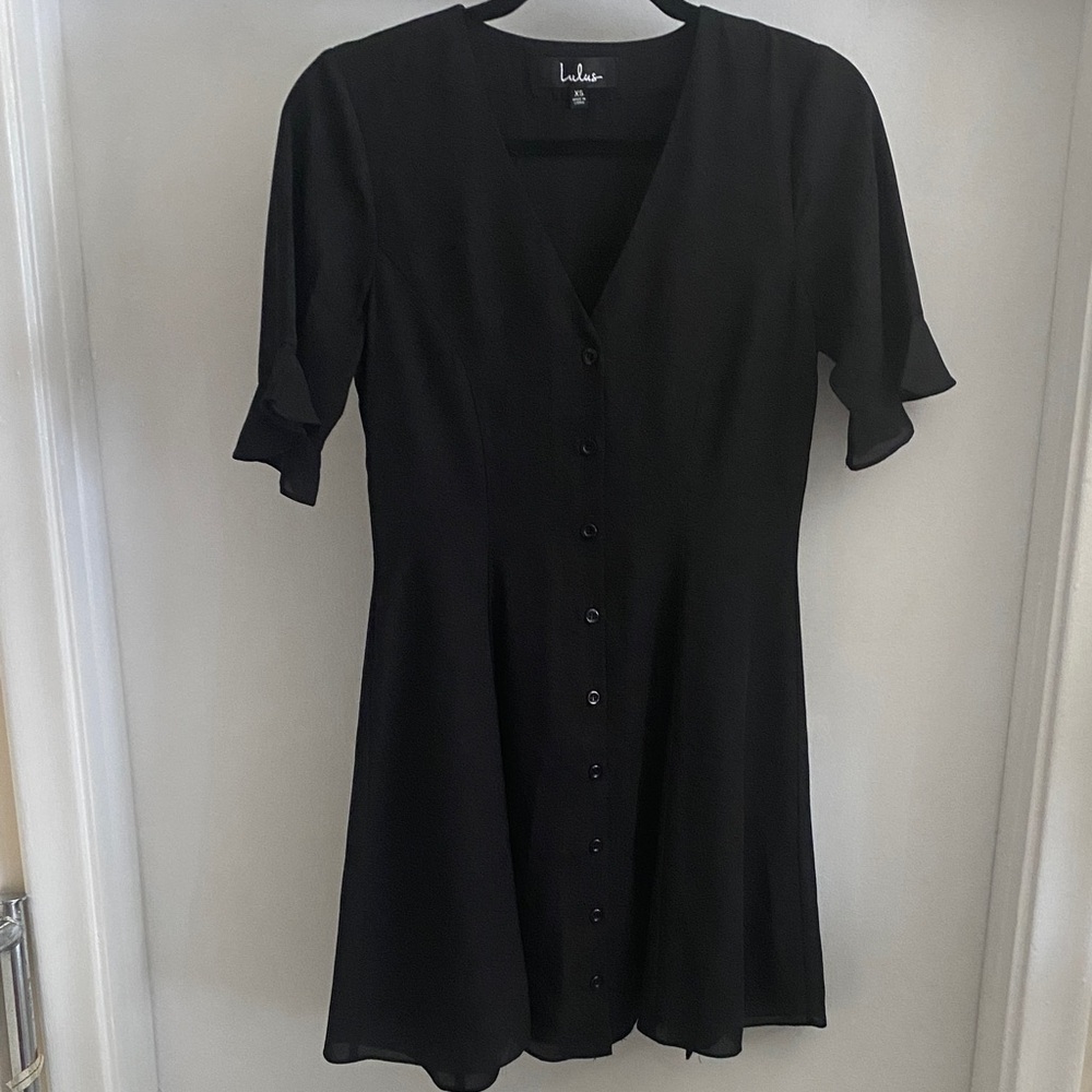 Lulu's Classic Black Ruffle Sleeve Mini Dress